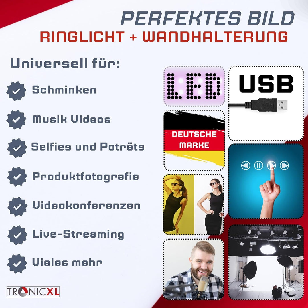 120 LED Ringlicht mit Handy Halterung Wandhalterung Wandmontage Ständer Ringlight mit Smartphone Hal