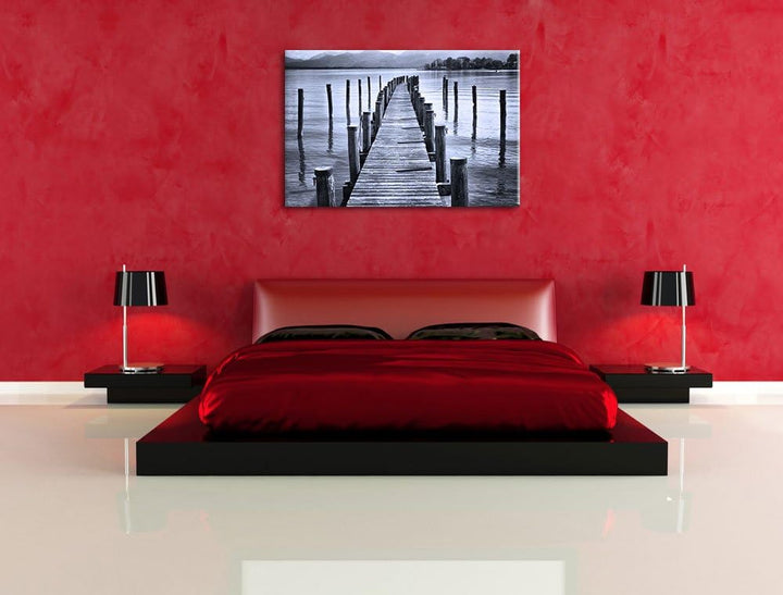Pixxprint Langer Holzsteg ins Meer als Leinwandbild/Grösse: 100x70 cm/Wandbild/Kunstdruck/fertig bes
