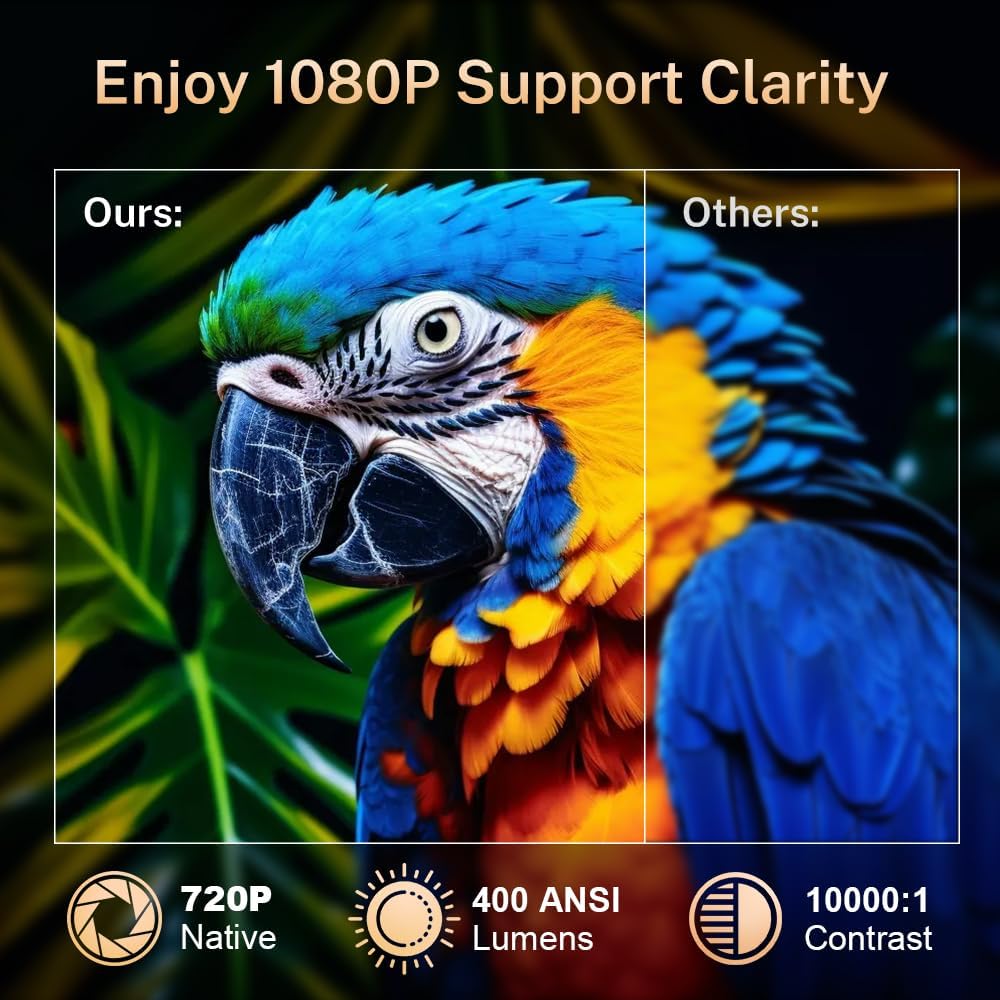 4K 1080P unterstützt Mini Beamer mit Android 11 OS Klein Projektor mit WiFi 6 Bluetooth 5.4, 270° Dr