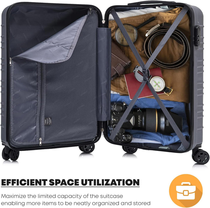 Koffer Suitcase S Grau, Trolley Reisekoffer, Kabinenkoffer Rollkoffer Handgepäck mit 4 Rollen 360°,