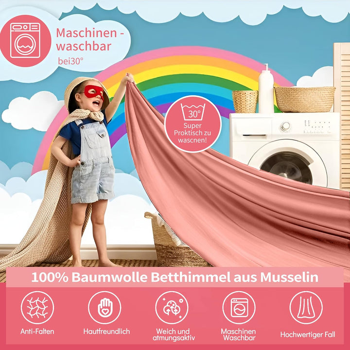 Hausbett Himmel Deko Set, Betthimmel Hausbett aus Musselin - 2 Betthimmel & 1 Wimpelkette, für Junge