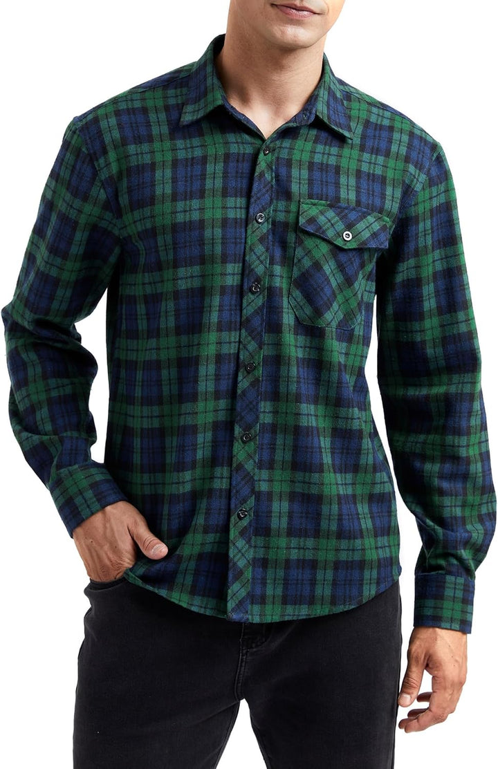 HISDERN Flanellhemd Herren Karierte Hemden Herren Langarm Button Down Baumwolle Holzfällerhemd Regul