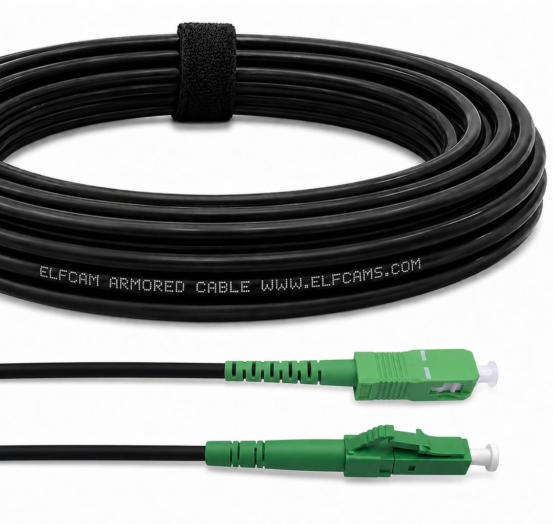 Elfcam® - 70m Gepanzerte Glasfaser-Kabel LC/APC auf SC/APC Simplex Singlemode, 9/125µm OS2, FTTH LWL