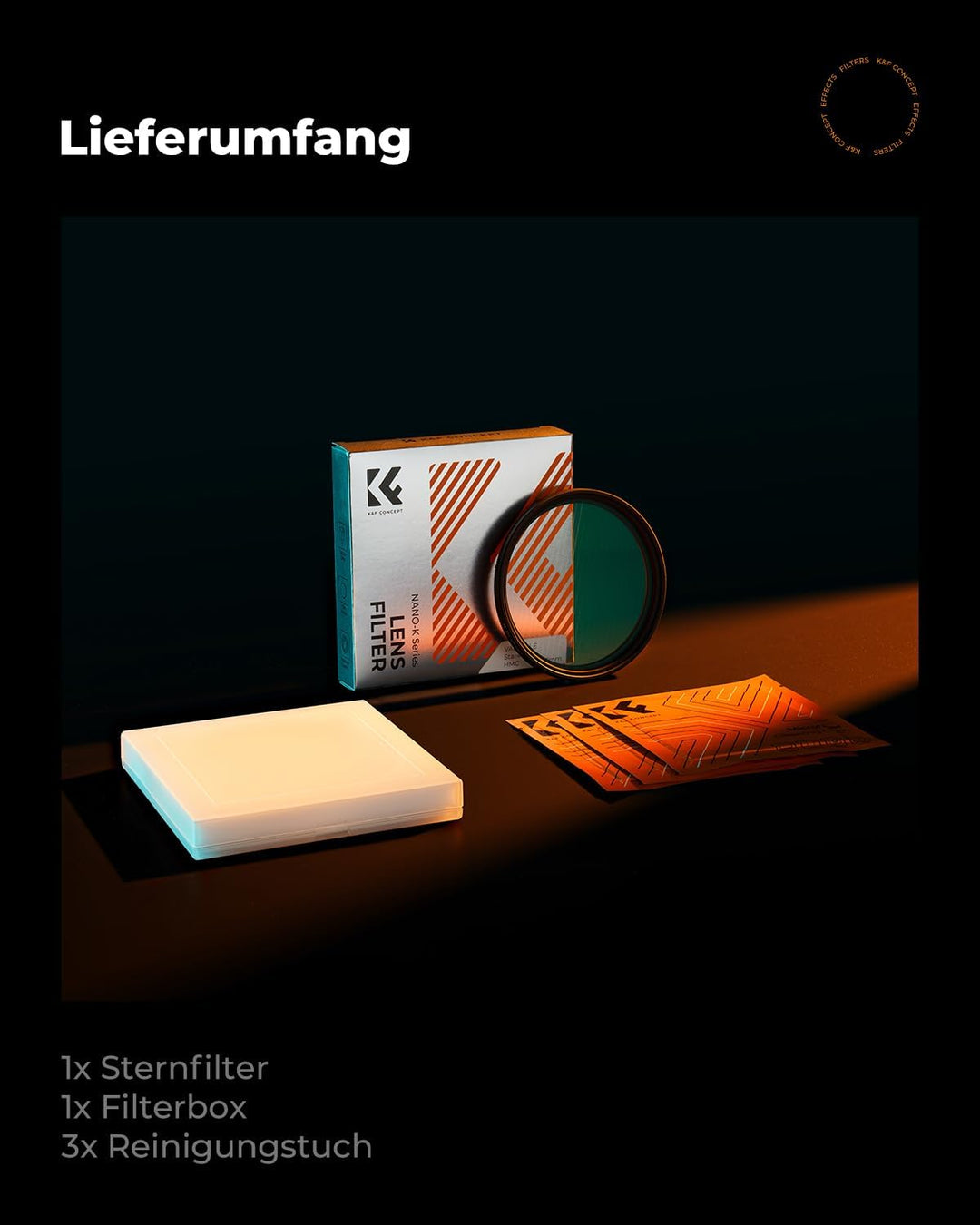 K&F CONCEPT Variabler 62mm Sternfilter 4 Punkte, 8 Punkte für Sternenlichteffekte (Nano-Klear), 62mm