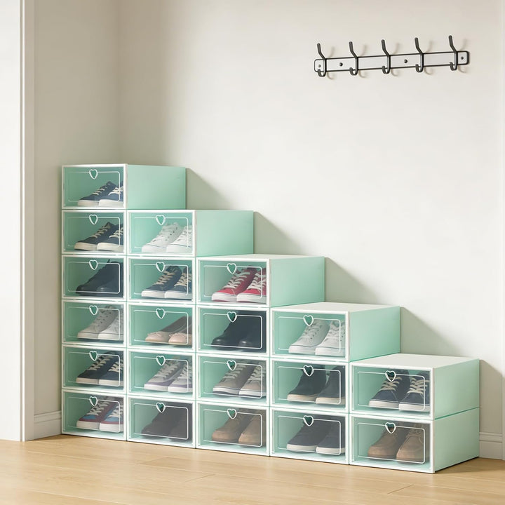 Schuhkarton 20er Set – Schuhbox Klappdeckel mit transparentem Fenster, stapelbar für 23×33×14 cm Sne