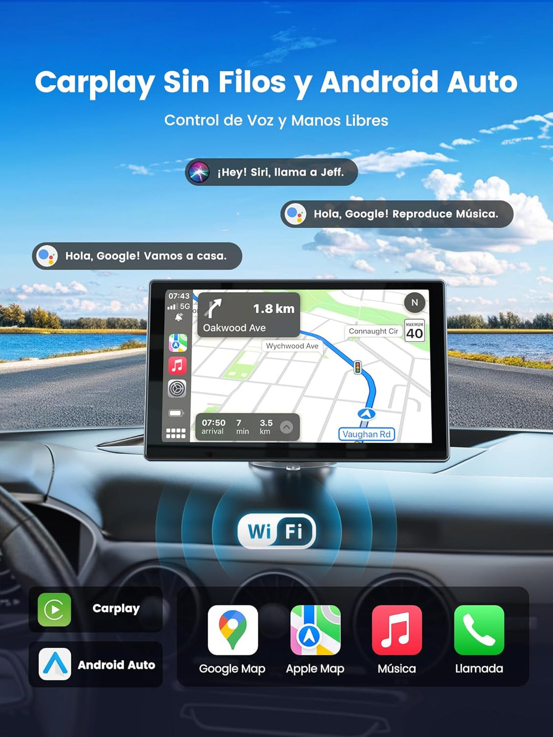 Carplay Display 9" - 4K-Dashcam &amp; 1080P-Rückfahrkamera Drahtloses Tragbares für Apple Carplay &amp; Andr