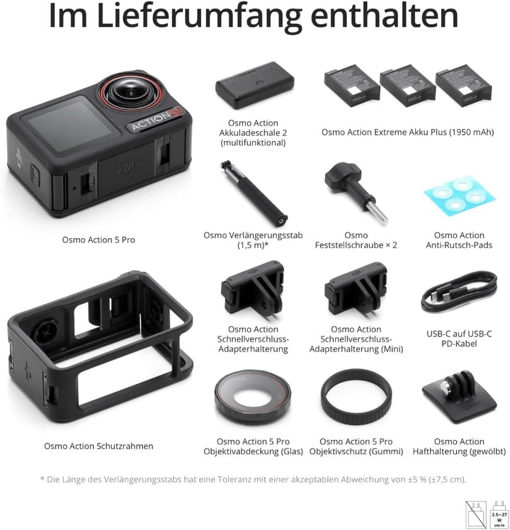 DJI Osmo Action 5 Pro Adventure Combo mit Magnethalterung, Action-Kamera 4K mit 1/1.3" Sensor, 12 St