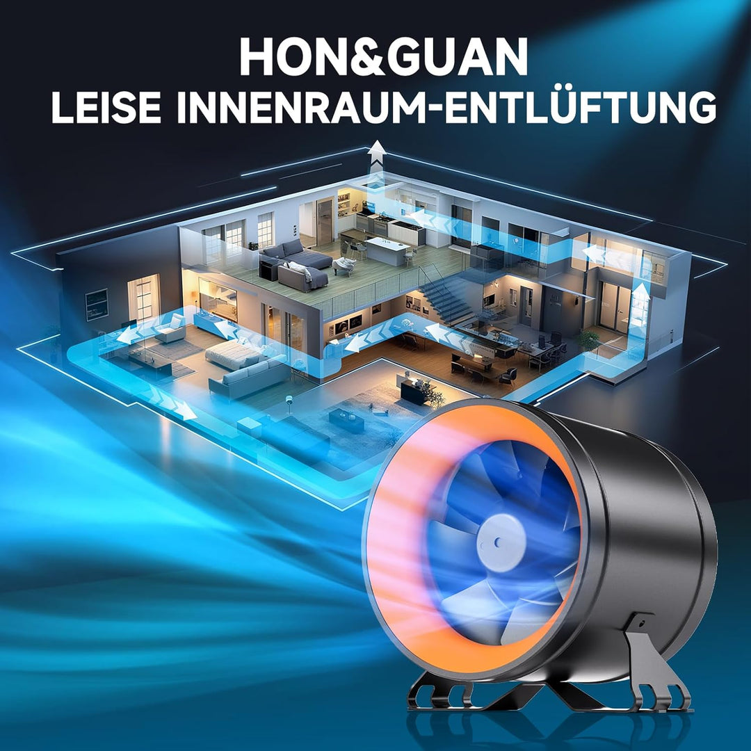 Hon&Guan EC Rohrventilator 150mm Regelbar mit Drehzahlregler,689 m³/h Rohrlüfter Hoher Luftdruck EC-