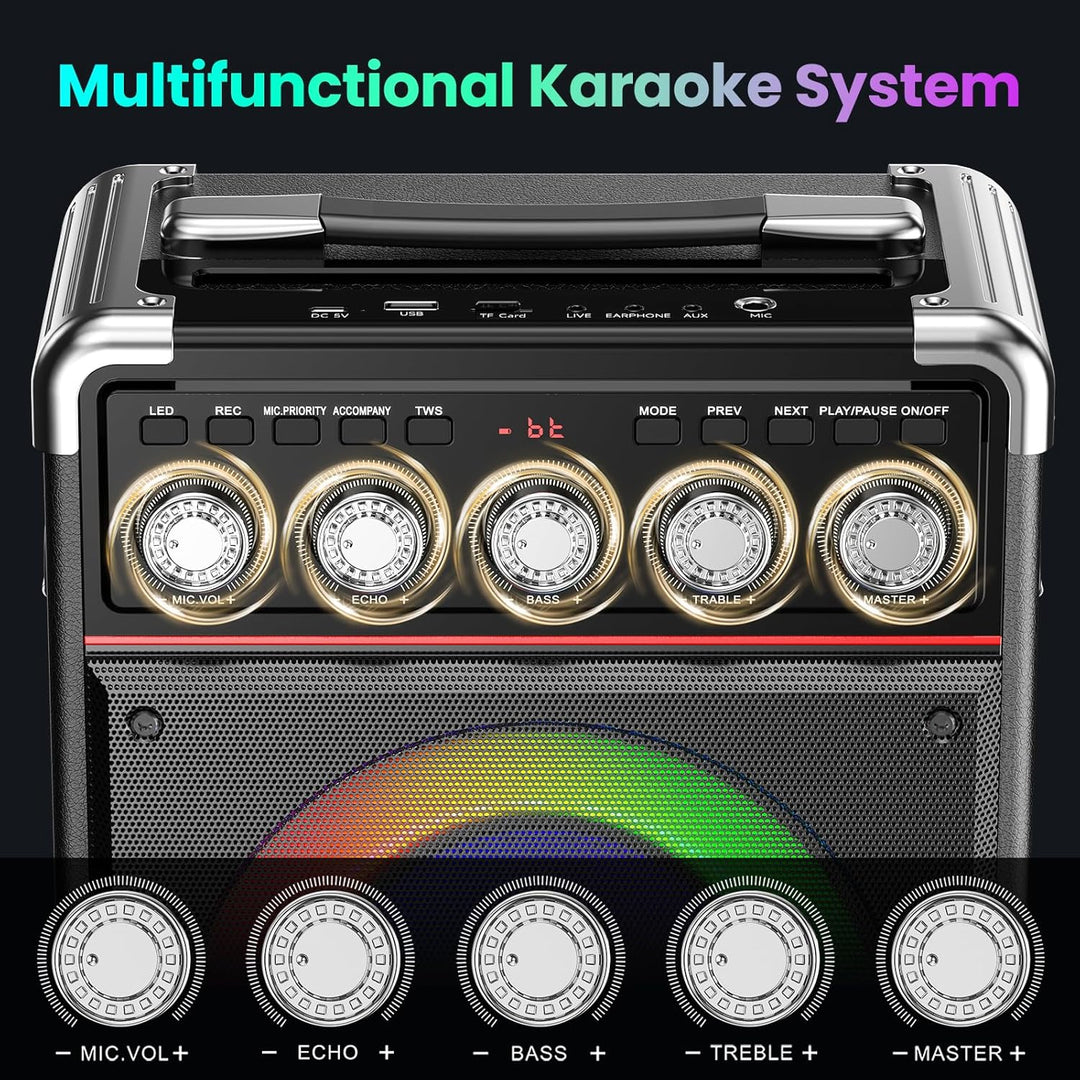JYX Karaoke Maschine mit 2 drahtlosen Mikrofones, Tragbaren Karaoke Anlage Lautsprecher mit RGB-Lich