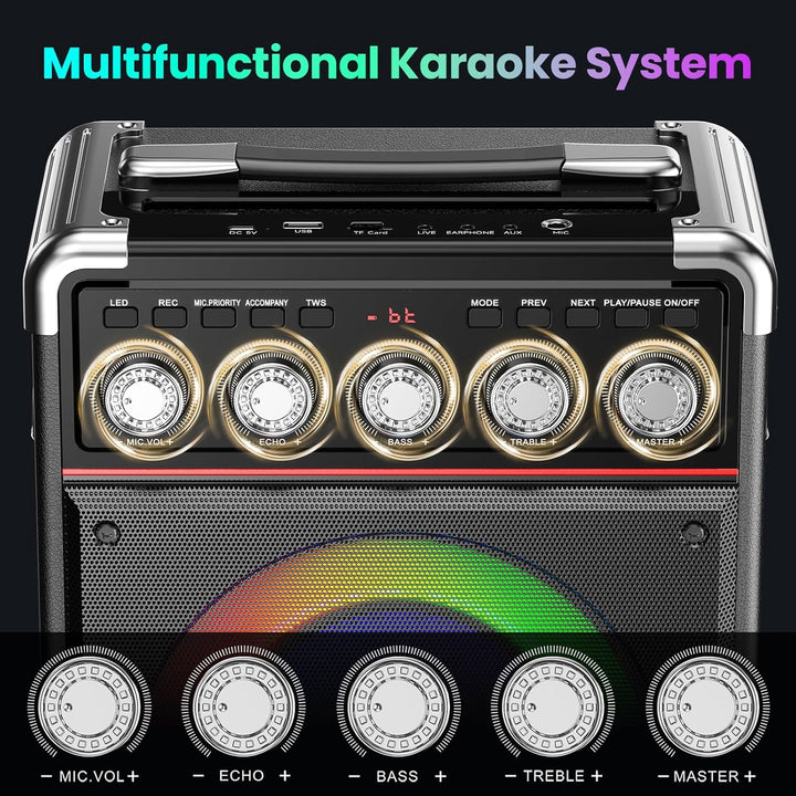 JYX Karaoke Maschine mit 2 drahtlosen Mikrofones, Tragbaren Karaoke Anlage Lautsprecher mit RGB-Lich