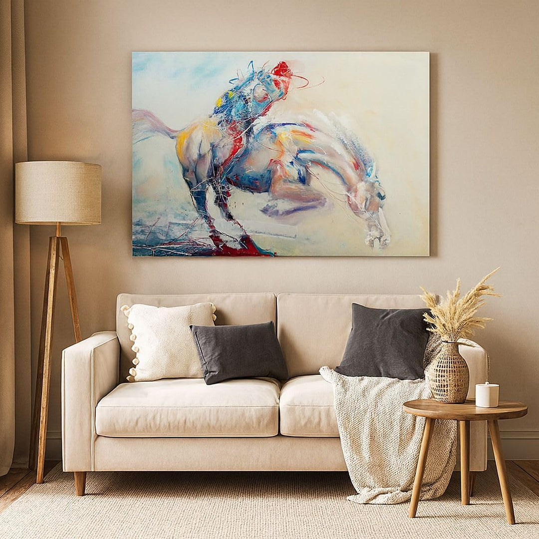 Bilder auf Leinwand 100x70cm Leinwandbild mit Rahmen Pferd Abstraktion Gross Wanddeko Bild Schlafzim