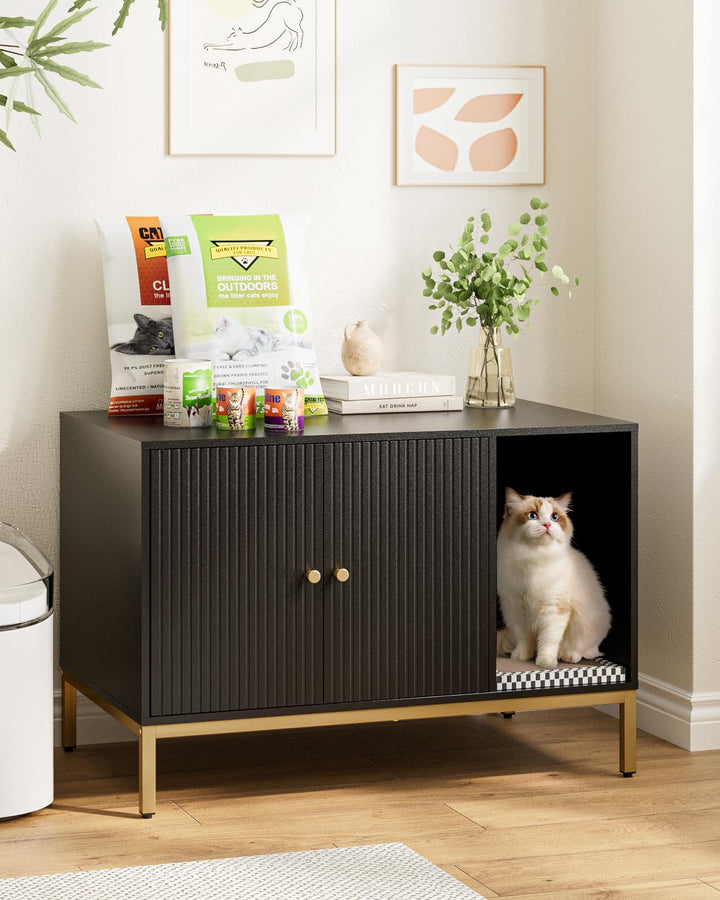Katzenklo Schrank, Katzenkloschrank mit Doppeltüren, Katzenhaus mit Kratzmatte, hohe Beine, für Katz