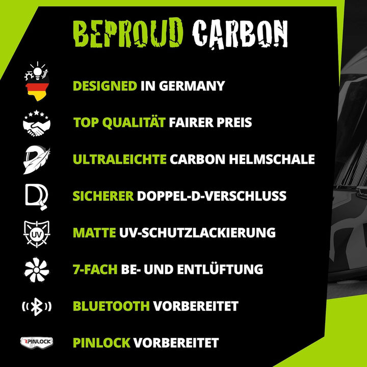 Broken Head BeProud Carbon Grün matt Limitierte Sonderedition - sportlicher Racing Motorrad-Helm S (