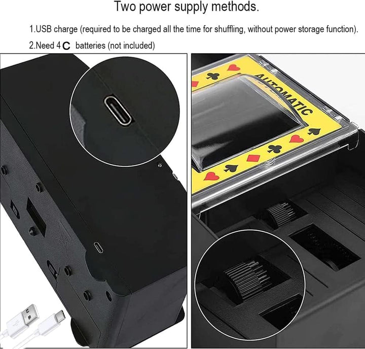 Automatischer Kartenmischer für 4 Decks - USB-C & Batteriebetrieb, Elektrischer Kartenschlucker für
