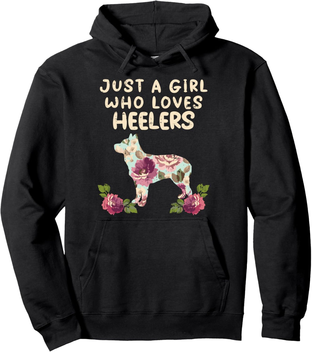 Girl Loves Heeler Flower Animal Pet Blue Red Cattle Dog Gift Pullover Hoodie