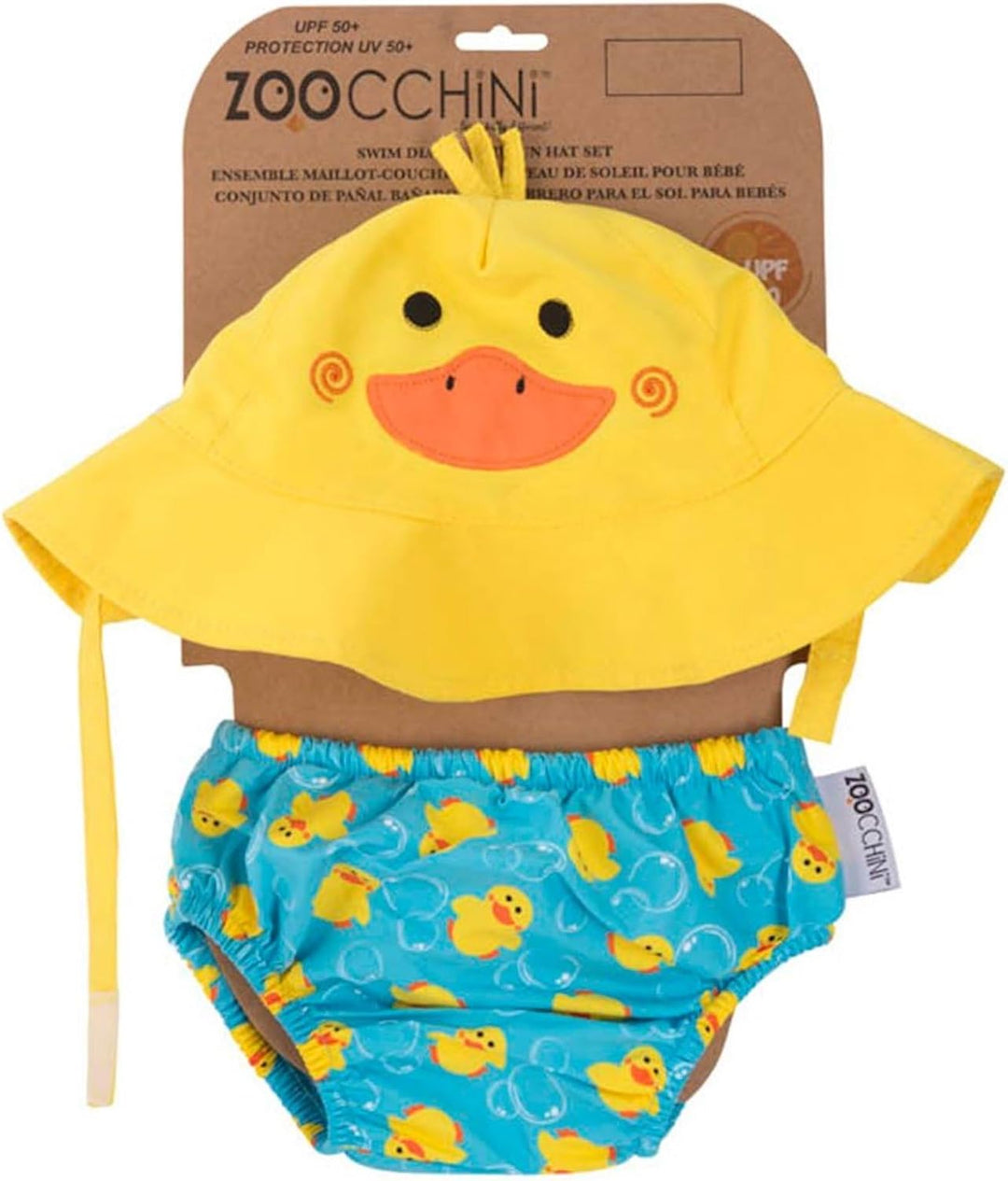 ZOOCCHINI LSF 50+ Baby Schwimmwindel &amp; Sonnenhut Set, Pfützen die Ente, 3-6 Monate