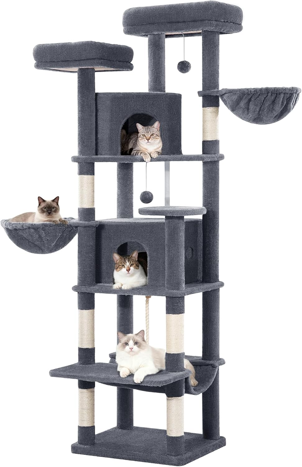Kratzbaum Gross 175 cm, Katzenbaum XL, Kratzbaum Grosse Katzen Stabil mit Kratzsäulen, 2 Gemütlichen