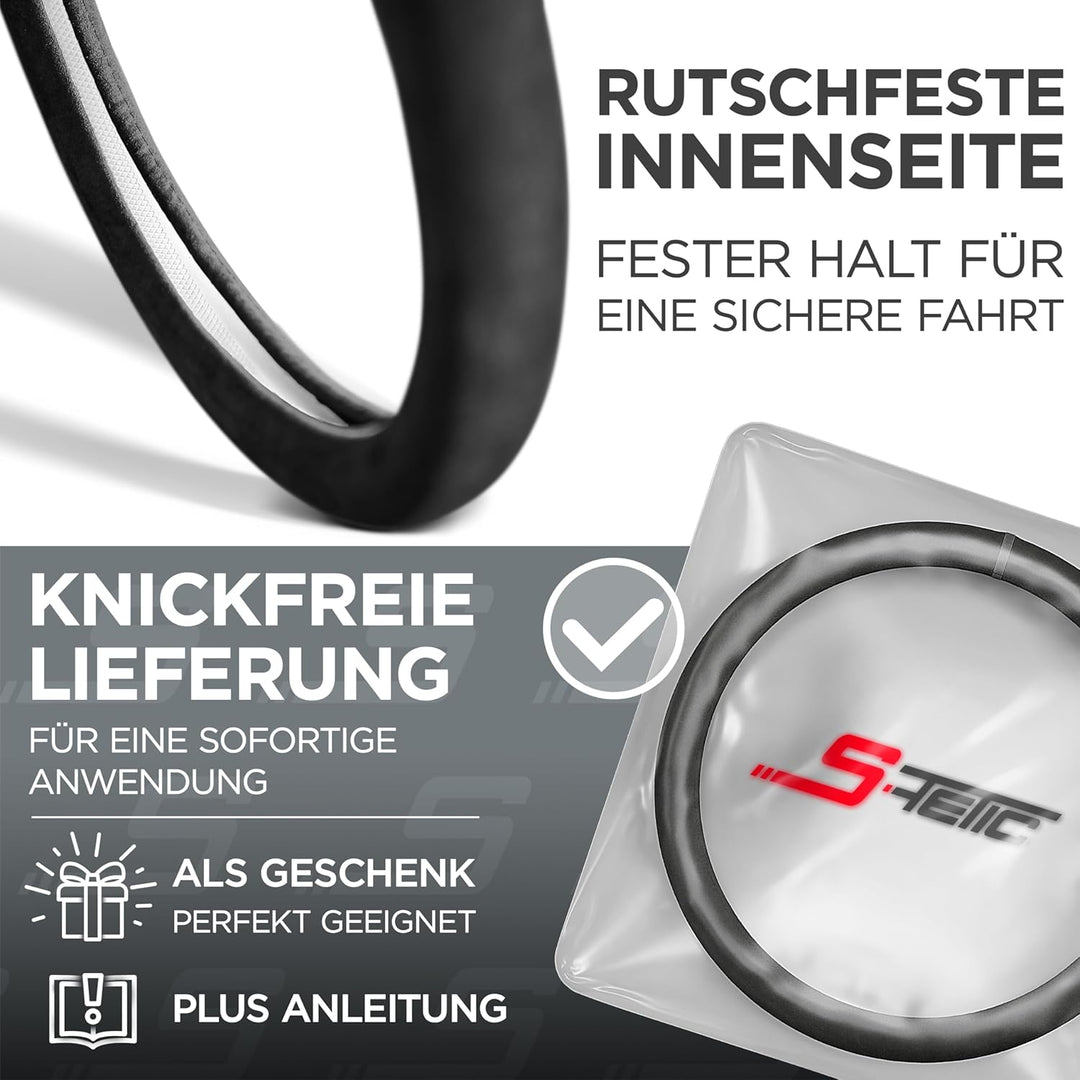 S-TETIC® Premium Lenkradbezug Alcantara® | Echtes Alcantara | Schwarze 12-Uhr Markierung | Universal