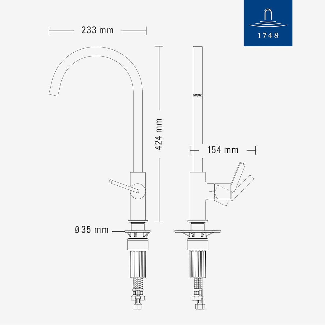 Villeroy & Boch Variaro Küchenarmatur, Niederdruck Armatur Küche, 306 mm Auslaufhöhe, 360° schwenkba