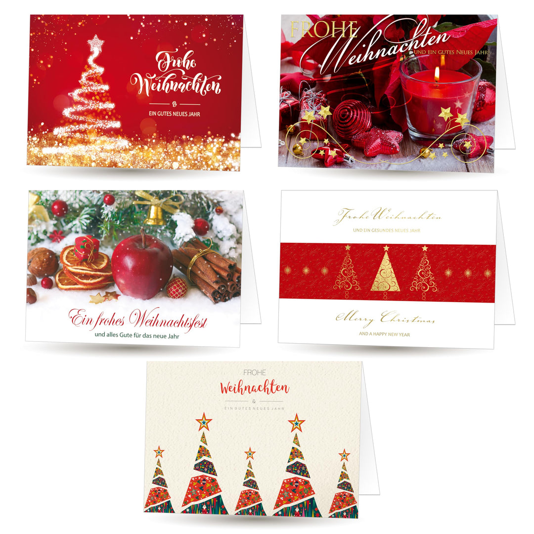 Weihnachtskarten Set 5 x 20 Motive, 100 exklusive Klappkarten mit Umschlag 100 Stück, 100 Stück