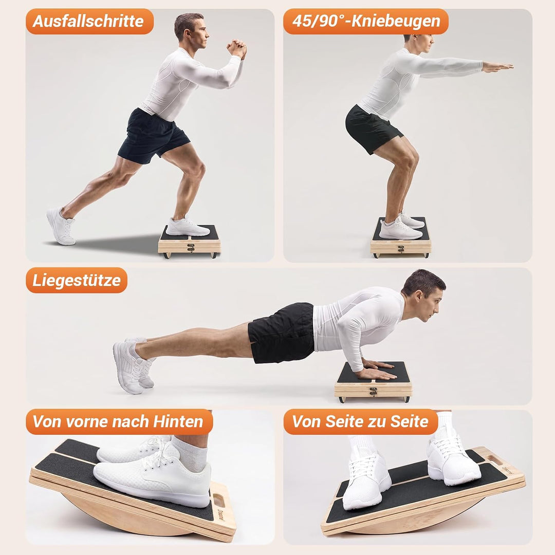 2 in 1 Balance Board &amp; Slant Board, Verstellbar Wadendehner Schrägbrett Holz mit 2 Widerstandsbänder