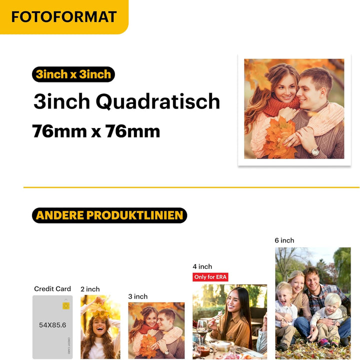 KODAK Mini 3 ERA 4PASS Mobiler Fotodrucker (7,6x7,6cm) (Schwarz, Fotodrucker + 8 Blatts) Mini 3 Foto