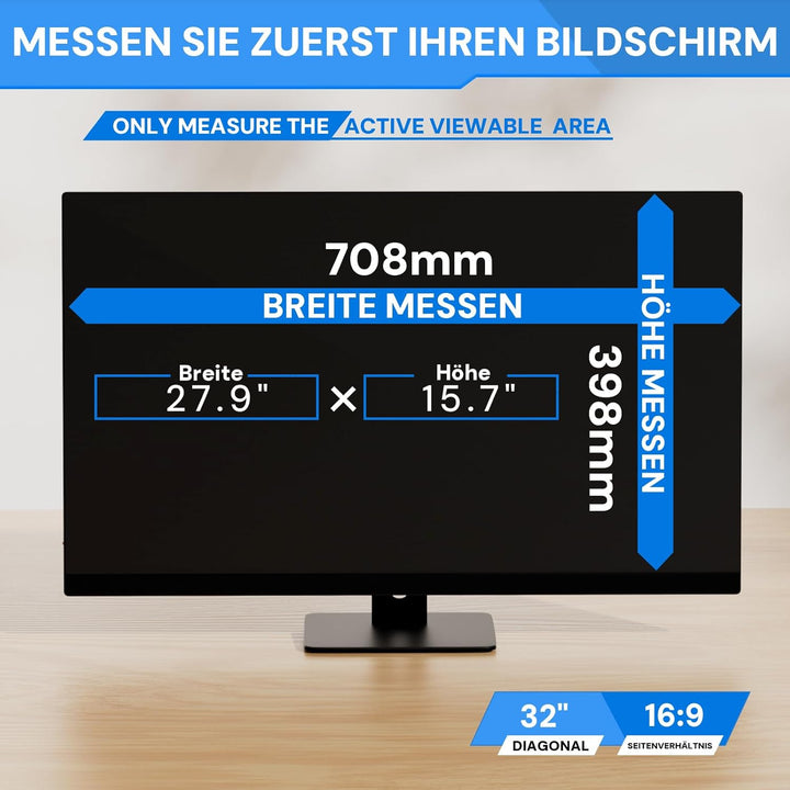 32 Zoll Computer Bildschirm Blickschutzfilter für 16:9 Breitbild Monitor, Abnehmbarer Computer Bilds