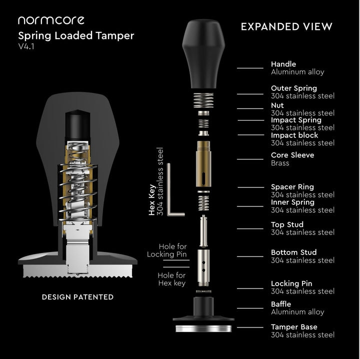 Normcore 58,5 mm Kaffee-Tamper V4.1 mit Klick-Sound-Feedback, Espresso-Stampfer mit Titan-PVD-Beschi