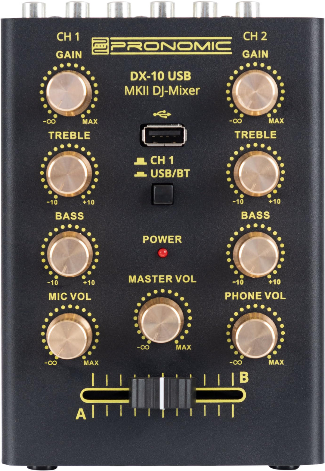 Pronomic DX-10 USB MKII DJ Mixer - kompakter 2-Kanal-DJ-Mixer - zwei Line-Eingänge - 2-Band Equalize