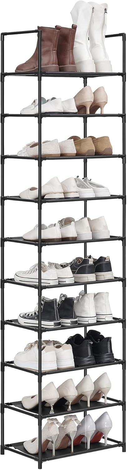 SONGMICS Schuhregal,10 Ebenen, Schuhablage, Schuhaufbewahrung, schmal, 28 x 45 x 173 cm, Metallgeste