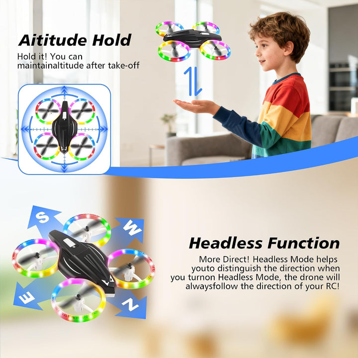 Mini-Drohne für Kinder, ferngesteuertes Spielzeugflugzeug für Kinder und Anfänger mit LED-Lichtern,