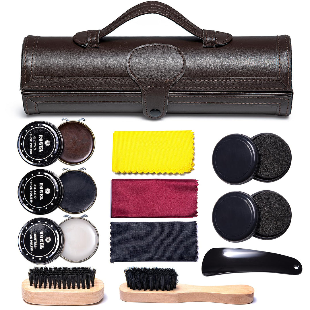 YUET Schuhputz-Set, Reinigung, Glanz, Pflege, Fass-Set für braunes schwarzes Leder, mit Bürste, Reis