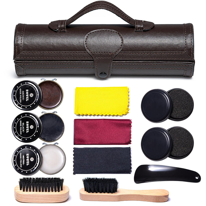YUET Schuhputz-Set, Reinigung, Glanz, Pflege, Fass-Set für braunes schwarzes Leder, mit Bürste, Reis