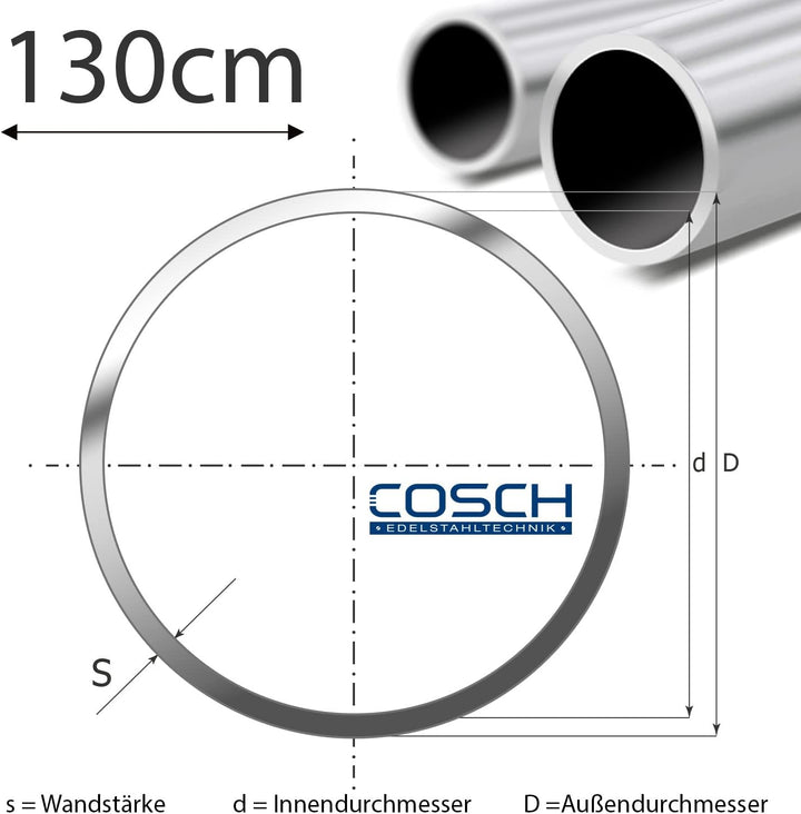 Edelstahl Rundrohr V2A geschliffen 40,0 x 3,0 mm 130 cm, 130 cm