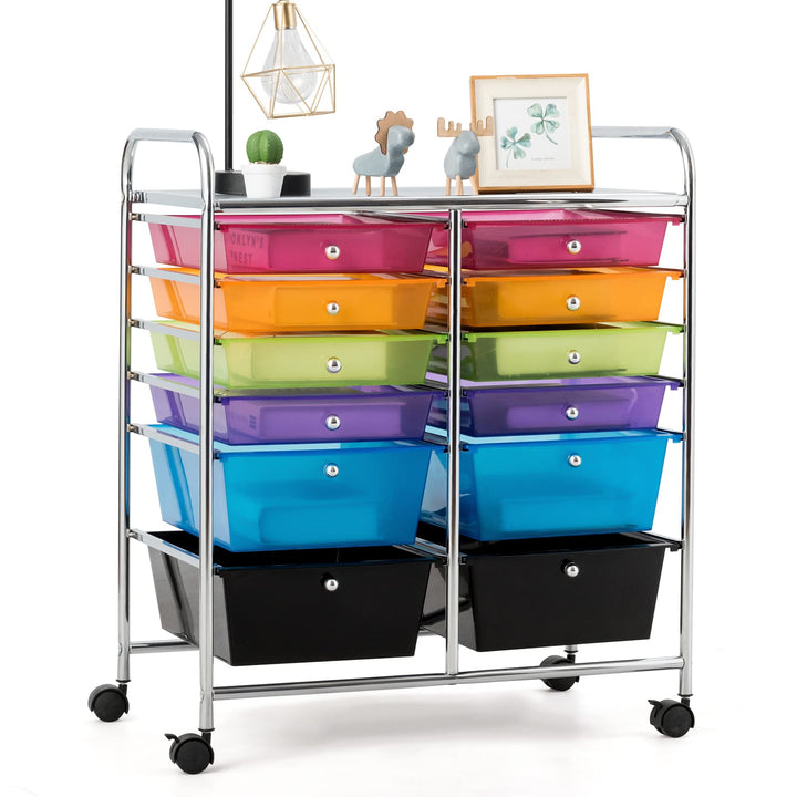 COSTWAY Rollwagen mit 12 stapelbaren Schubladen, Schubladenwagen Rollcontainer mit Metallgestell und