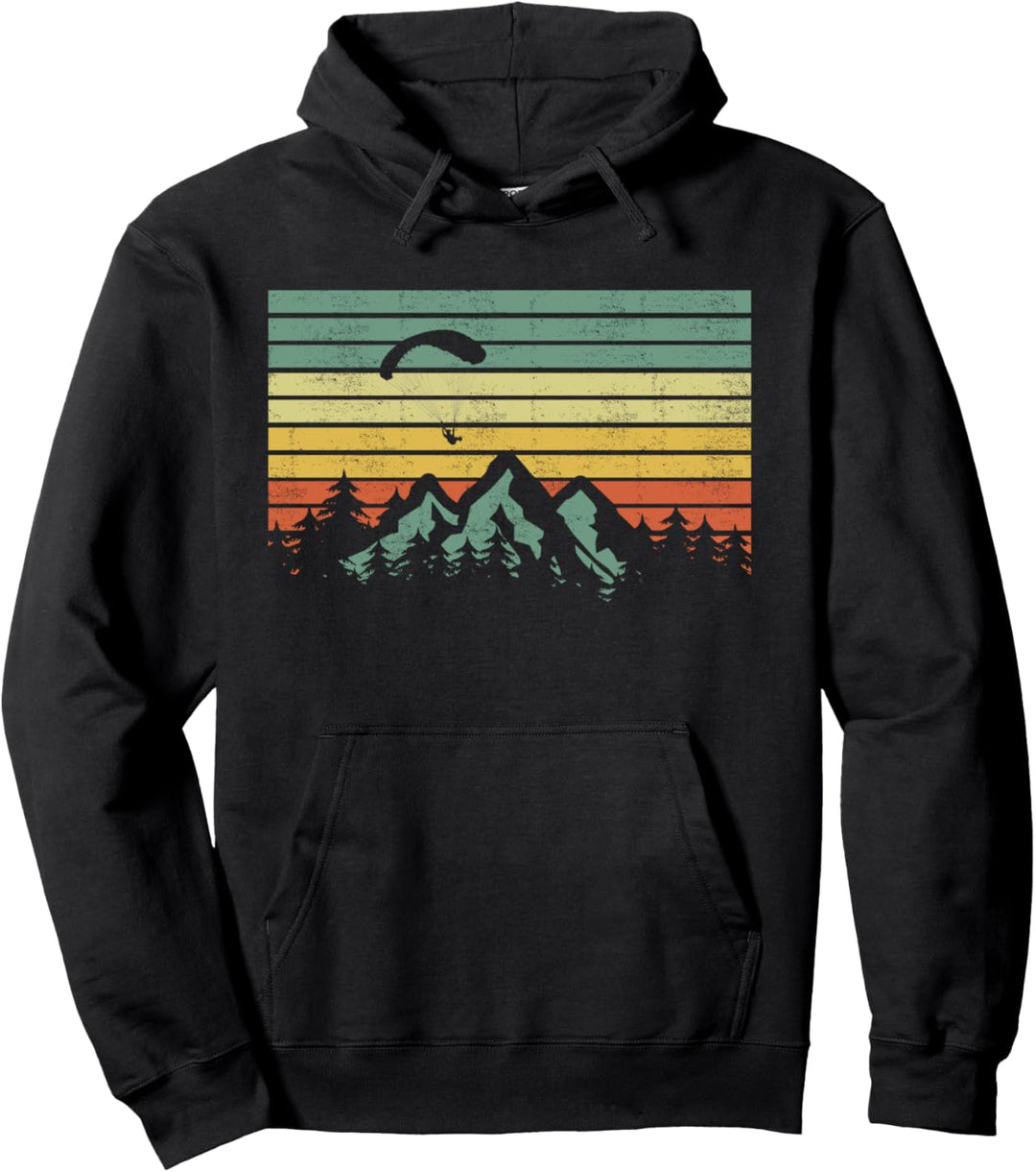 Retro-Gleitschirmfliegen über die Berge Pullover Hoodie