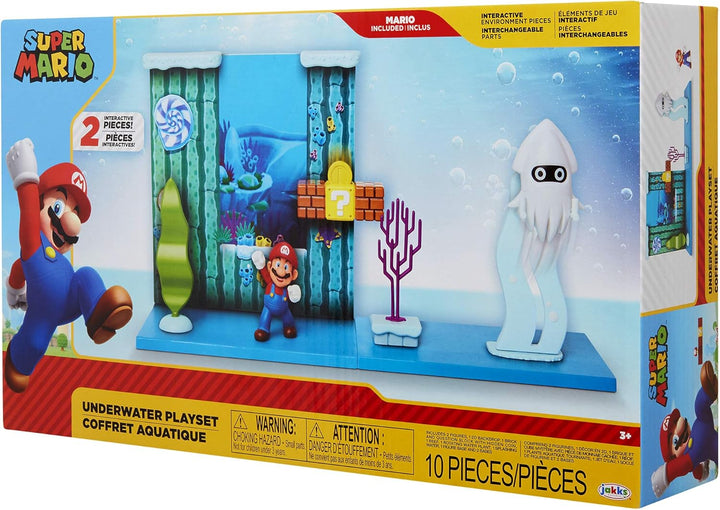 Nintendo Unisex Kinder - inkl. Nintendo Super Mario Spielset Unterwasser Welt inkl 6cm Mario Figur,