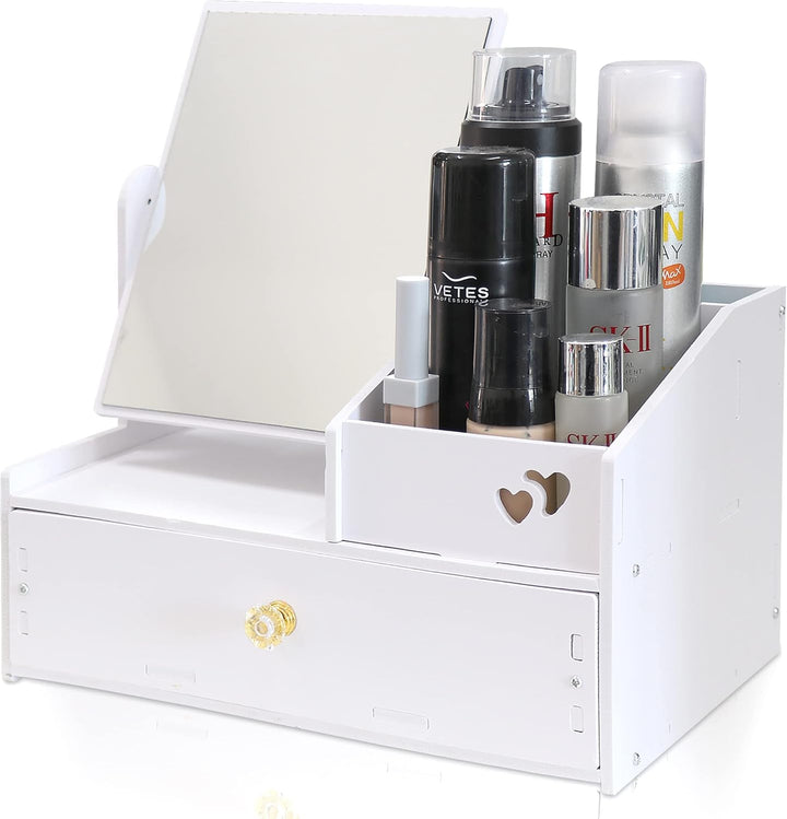 LEcylankEr Cosmetic Organizer, Schminktisch Organizer mit Spiegel, White Desktop Kosmetik Organizer,