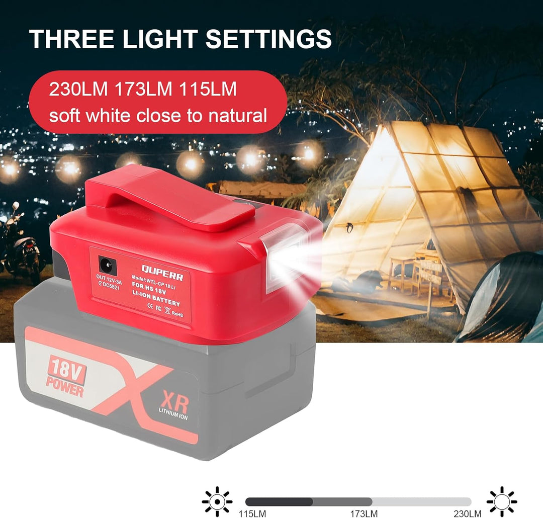 QUPERR USB-Akku-Adapter für Einhel_l_Power Change 18V Akku-System mit DC 12V Anschluss & Zwei USB-An