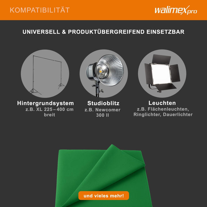 Walimex 16550 Stoffhintergrund 2,85 x 6 m, chroma key grün uni-grün 2,85 x 6 m, uni-grün 2,85 x 6 m