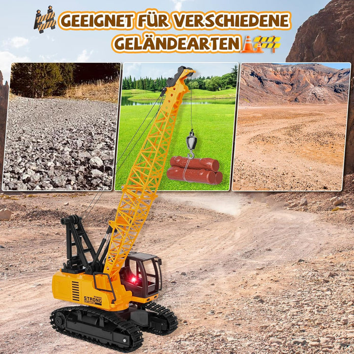 Kran Spielzeug, Ferngesteuerter Spielzeugkran mit 12 Kanälen, 2,4G RC Kran mit Lichtern und Geräusch