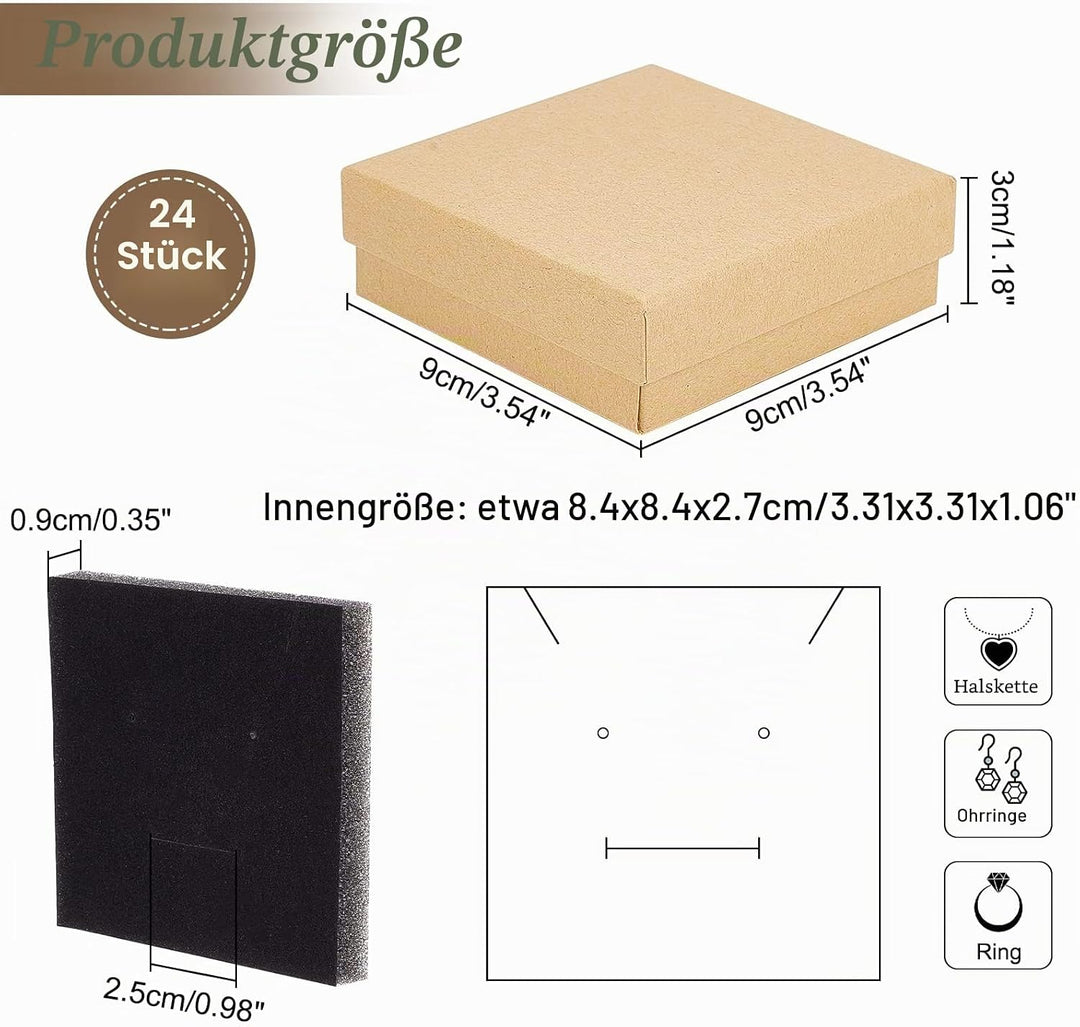 nbeads 24 Stück Braun Karton Geschenkbox Schmuckschatulle Quadrat Schmuck Box Halsketten Verpackung