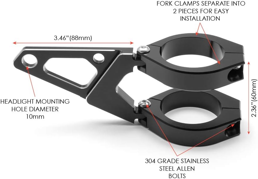 Alchemy Parts Motorrad Scheinwerfer Klammern Paar für 58-59mm Gabel Hochwertig CNC Bearbeitet