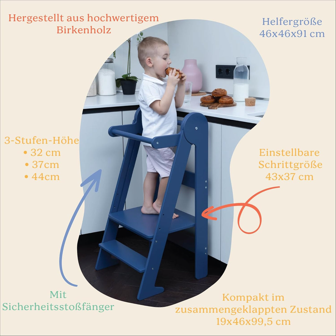 TOYBOX Montessori Kleinkind-Turm &amp; faltbarer Holz Tritthocker - Faltbare Küchenhilfe für Kleinkinder