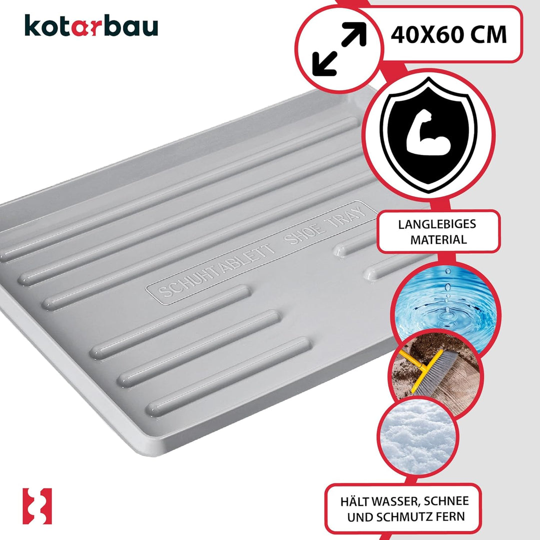 KOTARBAU® 2er Set Schuhabtropfschale 60x40 cm Abtropfmatte Schuhe Grau Schuhmatte Abtropfmatte Kunst