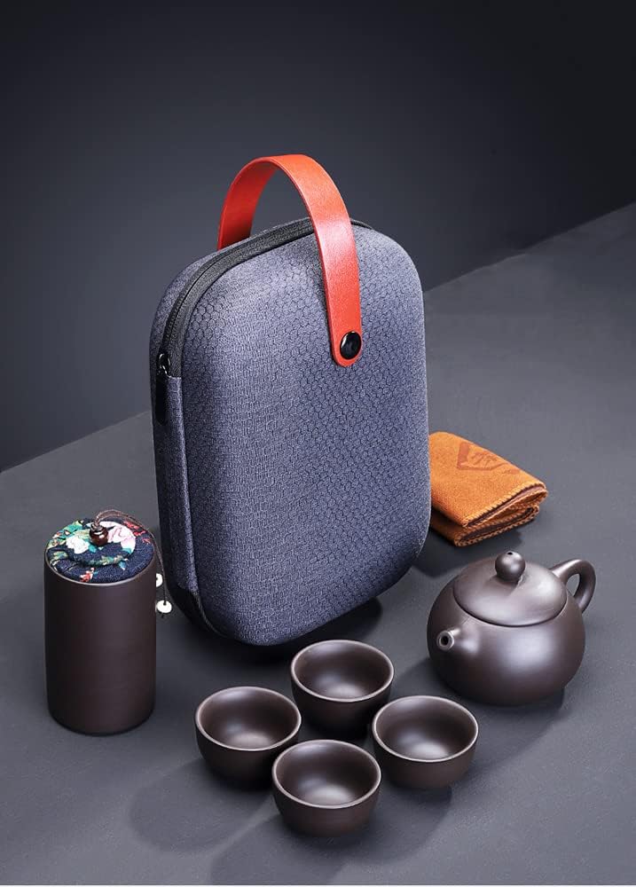 Tee Set 7-teilig Chinesisch Keramik Kleine Teeservice mit 130ml Teekanne und 4 Teebecher 30ml Tragba