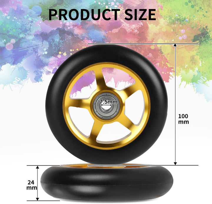 Stunt Scooter Rollen, 2 Stück Scooter Ersatzräder, 100mm Scooter Räder mit ABEC, 9 Kugellager, Härte