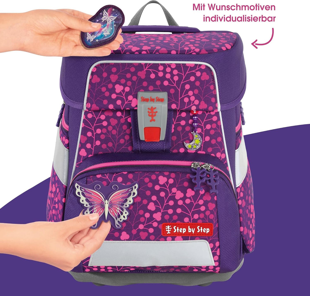 Step by Step Schulranzen-Set SPACE Shine, 5-teilig, ergonomischer Tornister mit Reflektoren, höhenve