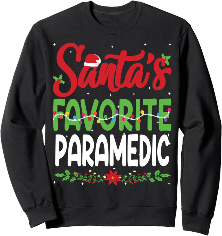 Santa's Favourite Paramedic Christmas Santa Hat Lights Sweatshirt