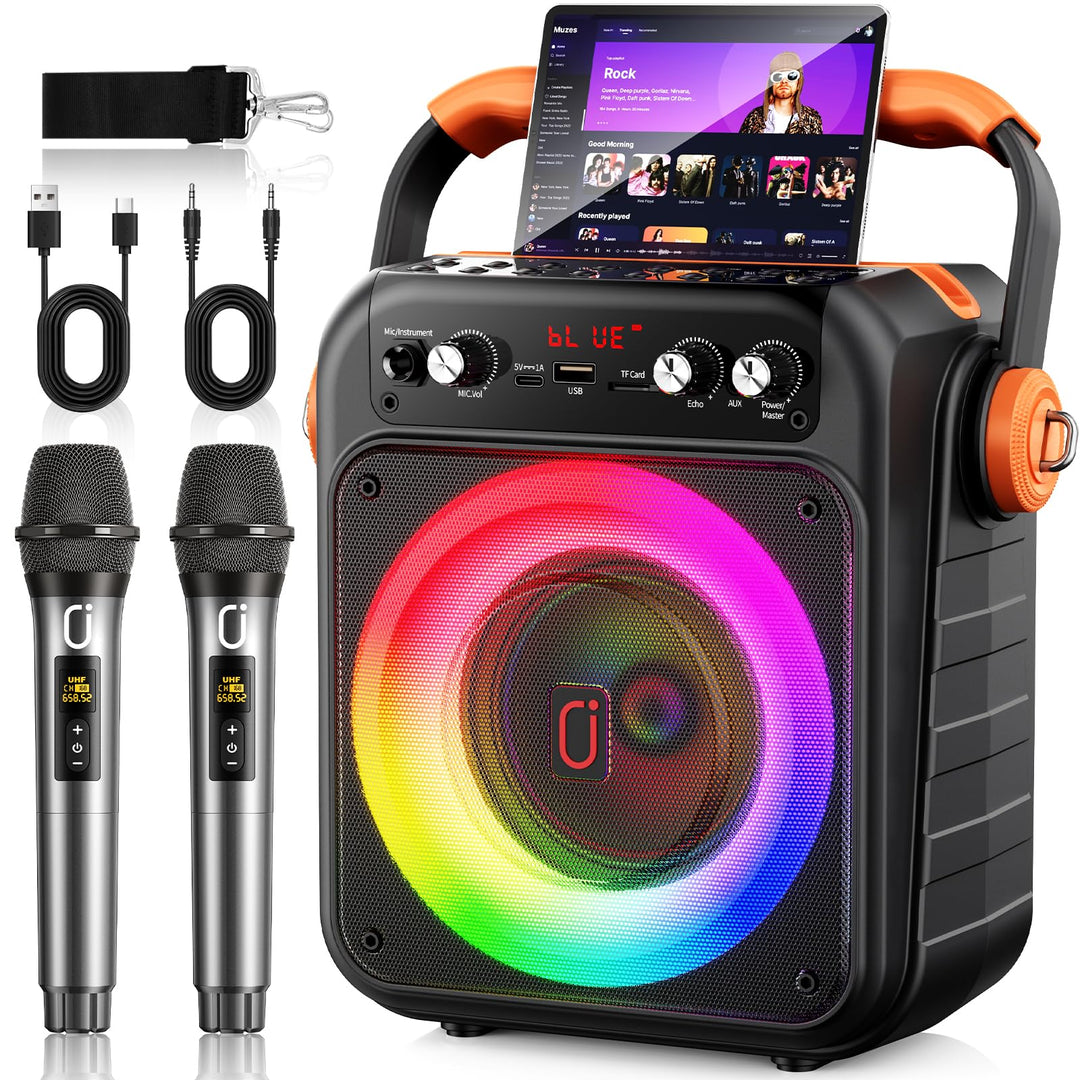 JYX Karaoke Anlage Mit 2 Mikrofonen: Tragbare Karaoke Maschine Bluetooth 5.3 Light Speaker, Pa Anlag